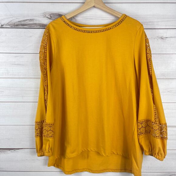 HANNAH Women's Mustard Lace Embellished Boho Style Blouse Size XL‎ - Picture 1 of 6